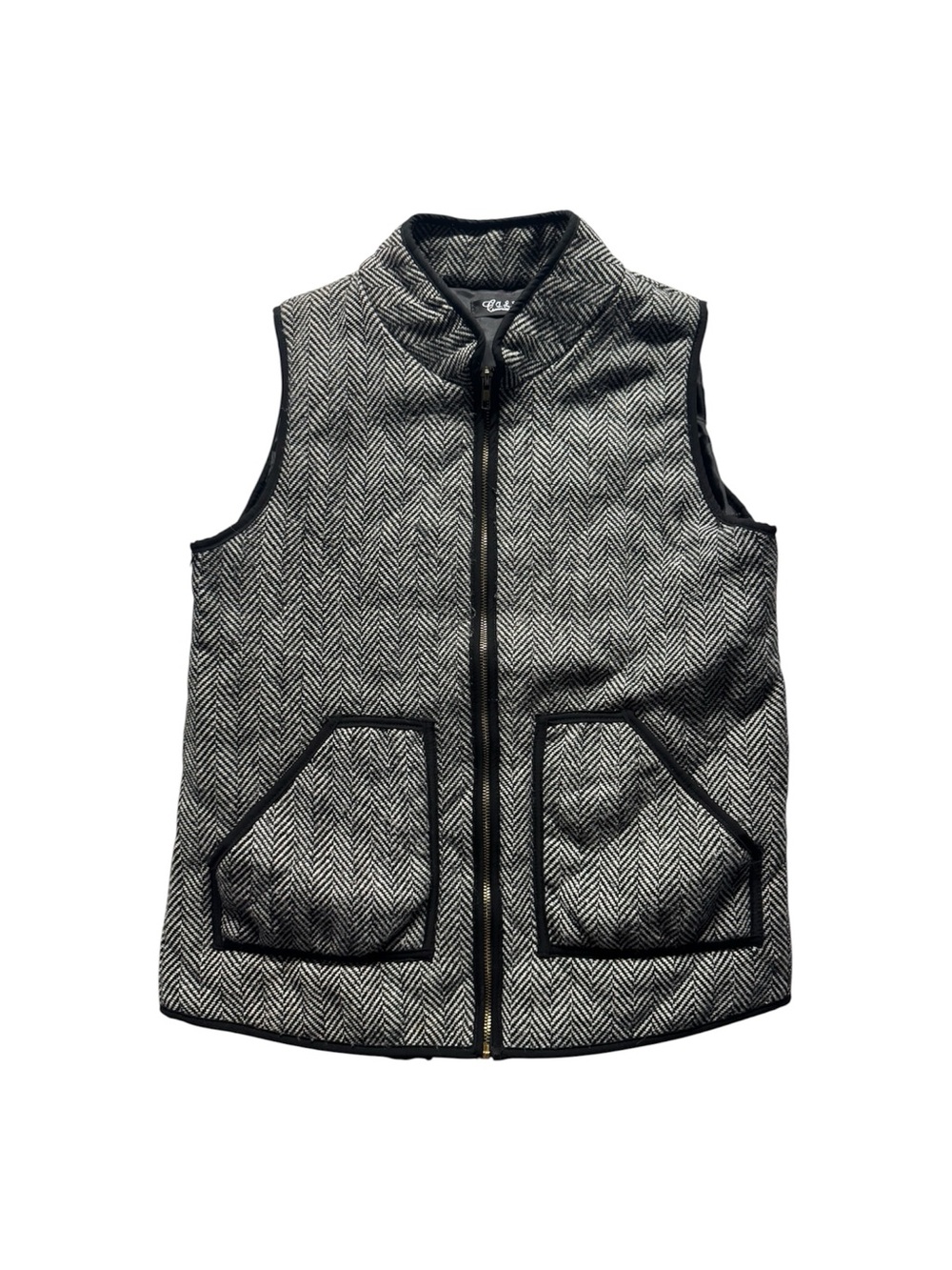 Black & White Herringbone Zip Front Vest Women’s XL Pockets